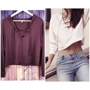 Express One Eleven Over Size Crop Hoodie